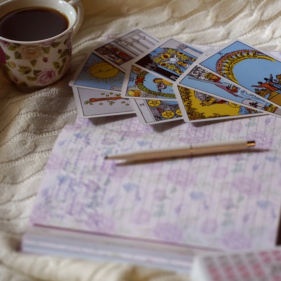 Morning coffee while pulling tarot cards and journaling
