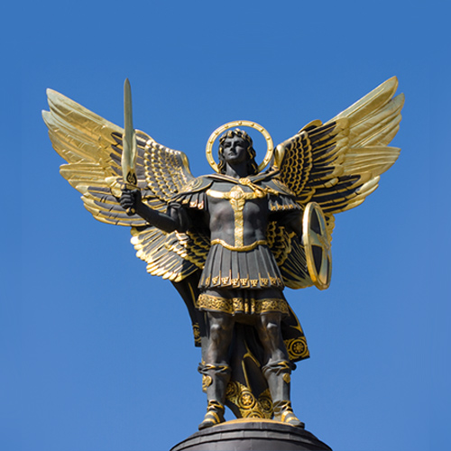 Statue of Archangel Michael with protective sword
